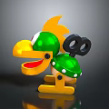 Cartoon Toy With Green Body Yellow Mouth Feet Black Key And Green Mushroom Decorations