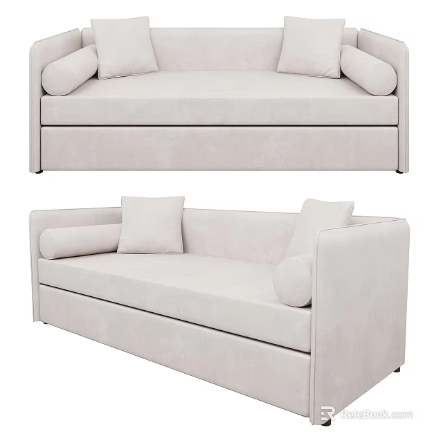 Modern Beige Sectional Sofa With Cylindrical Armrests And Soft Cushions 3d model