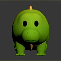 Cute Green Cartoon Dinosaur Character With Orange Fin And Smooth Surface