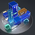 Modern Exhibition Display With Colorful Cubes Information Panels And Business Elements