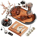 Natural Modern Decorative Ornament Set With Glass Carafe Cups Tray Berry Branch And Vase