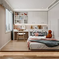 Tatami Bedroom With Modern Minimalist Design Wooden Flooring Desk Bookshelf And Storage Cabinets