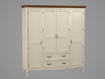 Elegant White Wooden Wardrobe with Multiple Doors Drawers and Brown Top 3d model