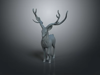 Minimalist Light Gray 3D Deer Sculpture With Detailed Antlers On Dark Background 3d model