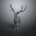 Minimalist Light Gray 3D Deer Sculpture With Detailed Antlers On Dark Background