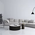 Modern Light Gray L Shaped Sofa and Coffee Table Set With Cushions and Floor Lamp
