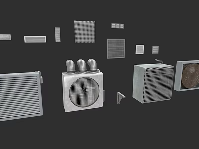 Industrial Factory Equipment With Metal Ventilation Grilles And Cylindrical Components 3d model