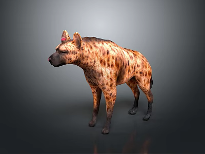 Spotted Hyena 3D Rendering With Colorful Fur And Standing Pose On Dark Background 3d model