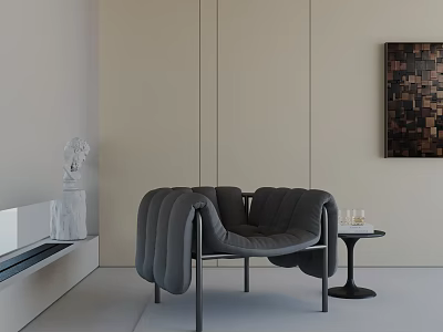 Modern Black Padded Leisure Chair With Side Table Glass Cups And Abstract Painting 3d model