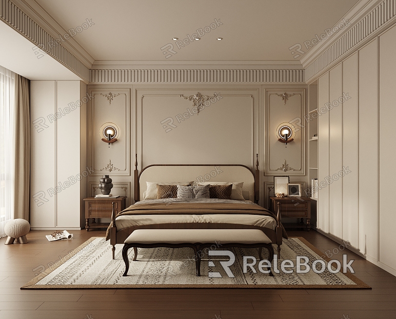 American Retro Bedroom French Middle Ancient Bedroom Double Bed Master Bedroom Second Bedroom model