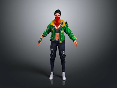 Detailed 3D Character With Green Jacket Red Scarf Black Pants And White Shoes 3d model