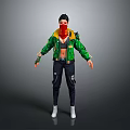 Detailed 3D Character With Green Jacket Red Scarf Black Pants And White Shoes