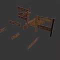 Unassembled Wooden Chair Parts With Scattered Planks And Frames On White Background