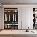 Modern Wardrobe Interior With Glass Door Hanging Clothes Built-in Bookshelf And Study Desk