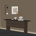 Stylish Gray Console Table With Drawers Topped With Decorative Vase Dried Branches And Wall Art