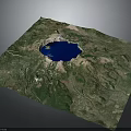 Detailed Terrain Aerial View Featuring Central Blue Lake And Green Surrounding Areas