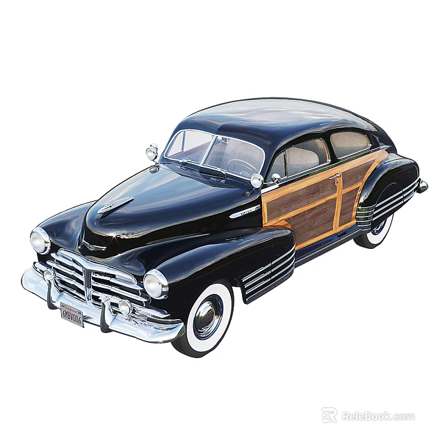 Classic Black Vintage Car With Wooden Panels 3d model 