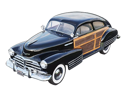 Classic Black Vintage Car With Wooden Panels 3d model
