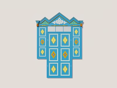 Ethnic style Xinjiang door double door entrance door joint window Yili blue 3d model