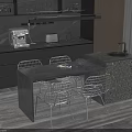 Modern Restaurant Interior With Dining Table Wire Chairs And Bar Counter 3d model