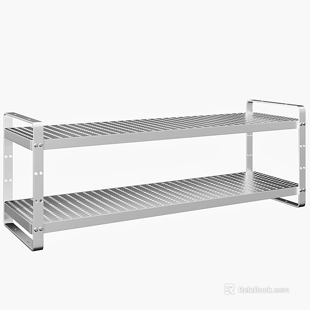 Two Tier Stainless Steel Storage Shelf With Slotted Design For Organizing 3d model 