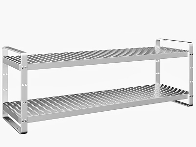 Two Tier Stainless Steel Storage Shelf With Slotted Design For Organizing 3d model