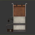 Charming Cartoon Scene With Cute Small House White Walls Red Brown Roof And Striped Awning