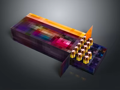 Colorful Storage Box With Open Compartment And Golden Bottles 3d model