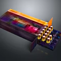 Colorful Storage Box With Open Compartment And Golden Bottles