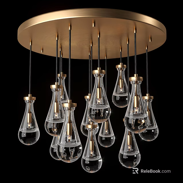 Elegant Modern Chandelier Featuring Transparent Glass Bulbs And Golden Frame Design For Modern Spaces 3d model 