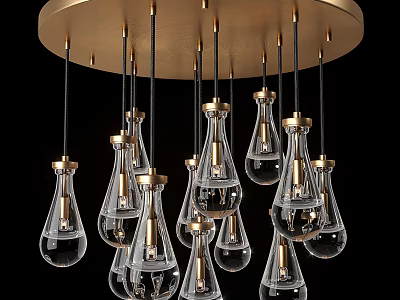 Elegant Modern Chandelier Featuring Transparent Glass Bulbs And Golden Frame Design For Modern Spaces 3d model