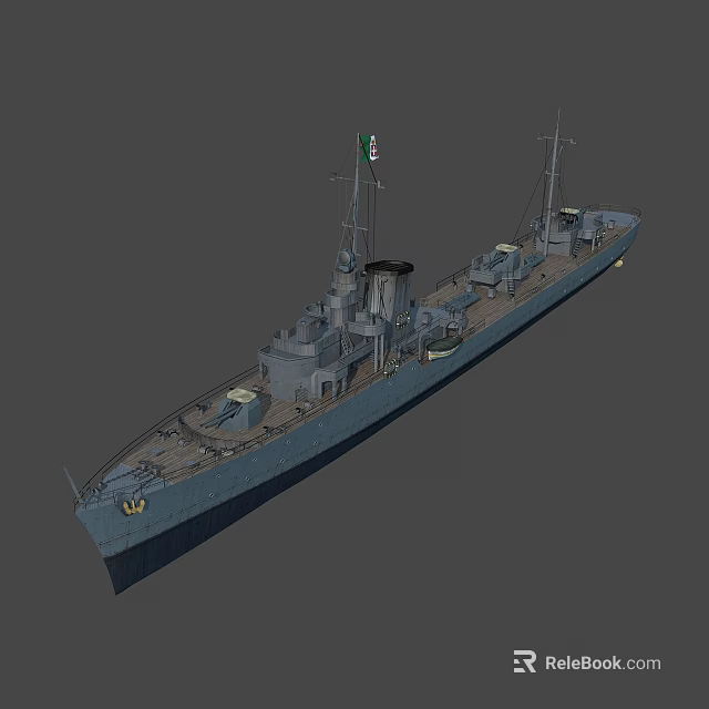 Gray Warship 3D Model Showcasing Masts Deck Equipment And Superstructure 3d model