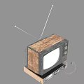 Vintage Television With Wooden Case Antennas White Screen And Retro Device Base