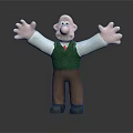 Cheerful Cartoon Character Figurine With Open Arms Green Vest White Shirt And Brown Pants