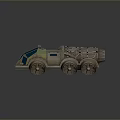 Futuristic Sci Fi Armored Vehicle With Metallic Exterior Blue Windows Multiple Wheels And Roof Mounted Equipment