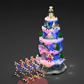 Festive Decorative Tower With Colorful Layers Pink Blue Accents And Star Shaped Light Frames