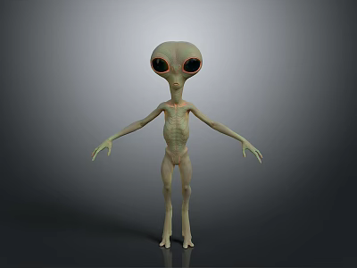 3D Alien Character Model With Large Eyes Slender Body And Dark Background 3d model