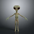3D Alien Character Model With Large Eyes Slender Body And Dark Background