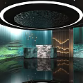 Elevator Lobby Featuring Circular Ceiling Lighting Green Natural Landscape Marble Desk And Golden Decorations