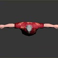 3D Model of Male Character Wearing Red Floral Shirt with Clover Pattern and Outstretched Arms