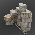 Natural Plant Tree Stumps of Various Sizes Stacked Together with Small Twigs