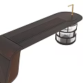 Elegant Modern Tea Table With Curved Wooden Surface And Glass Storage Shelf Design