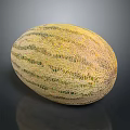 Fresh Ripe Cantaloupe Melon With Netted Skin And Green And Yellow Stripes On Smooth Surface