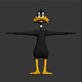 Cartoon Duck Sculpture 3D Model with Black Body Yellow Beak Feet and Open Arms Pose