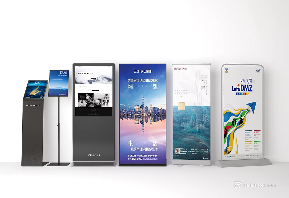 Multiple Billboard Designs With Digital Screens Standee Displays And Advertising Graphics 3d model