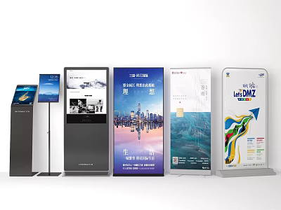 Multiple Billboard Designs With Digital Screens Standee Displays And Advertising Graphics 3d model