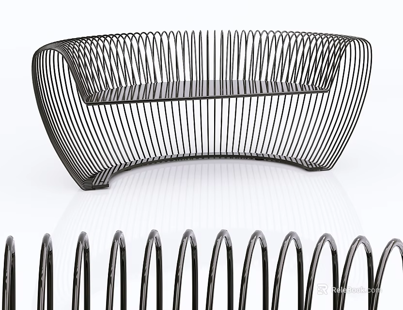 Sleek Modern Black Metal Wire Two-Seater Sofa With Curved Frame Design 3d model 