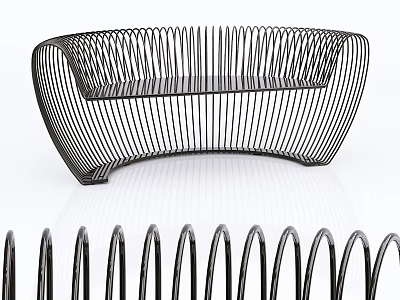 Sleek Modern Black Metal Wire Two-Seater Sofa With Curved Frame Design 3d model