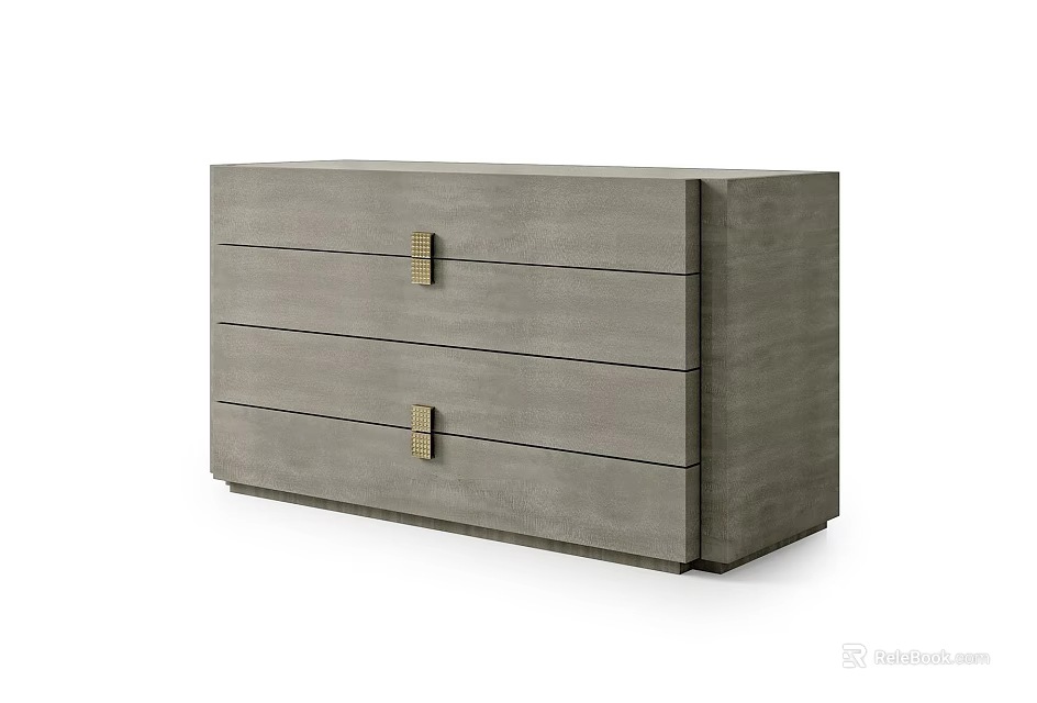 Modern Gray Solid Wood Sideboard With Sleek Design Brass Handles And Drawer Storage 3d model 