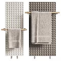 Soft Light Gray Towels Hanging On Wooden Rod Against Textured Wall